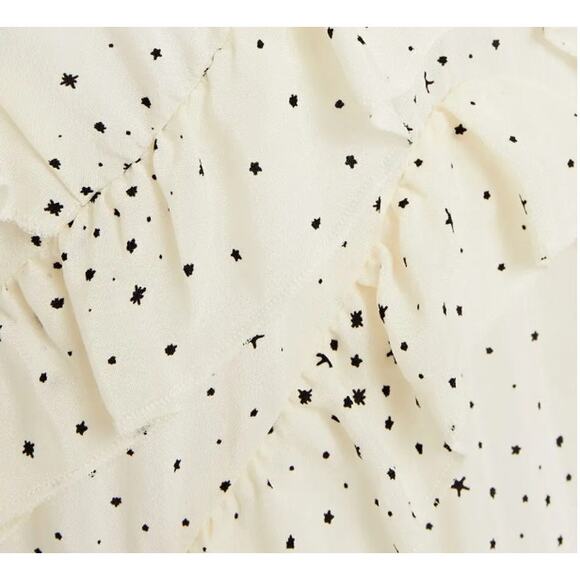 MAJE Racky Dress Sz XS Star Print Ruffle Midi Ivory Black Celestial Whimsigoth - Picture 4 of 8